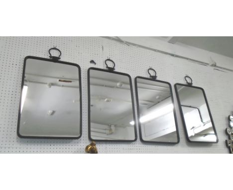 WALL MIRRORS, a set of four, with vintage style metal frames and loops, 38cm x 67cm. (4)