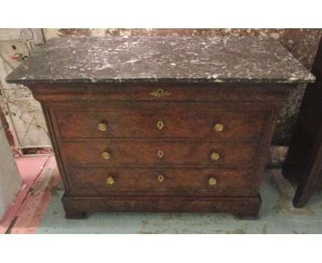 COMMODE, 19th century French Louis Philippe burr walnut with five long drawers including plinth drawer, and St Anne;s variega