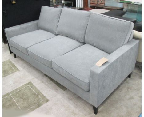 SOFA, three seater in grey fabric on square supports, 210cm L. 