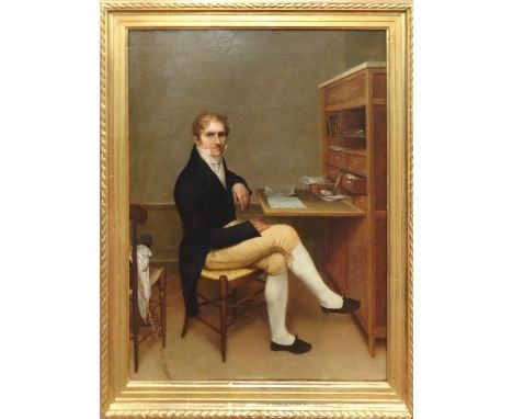 SCHOOL OF JACQUES LOUIS DAVID, 'Portrait of Seated Gentleman', oil on canvas, circa 1810, 63cm x 49cm framed. 