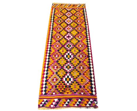 FINE VINTAGE ANATOLIAN KILIM RUNNER, 227cm x 83cm, circa 1970's, geometric polychrome design. 