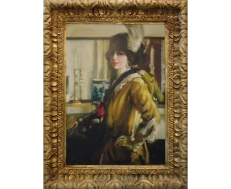 STUDIO OF MIGUEL CANALS, 'Portrait of a lady', oil on canvas, 117cm x 92cm, in gilded frame.