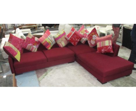 ROCHE BOBOIS CORNER SOFA, burgundy upholstery, 240cm x 290cm, with nine Kenzo cushions. (10)