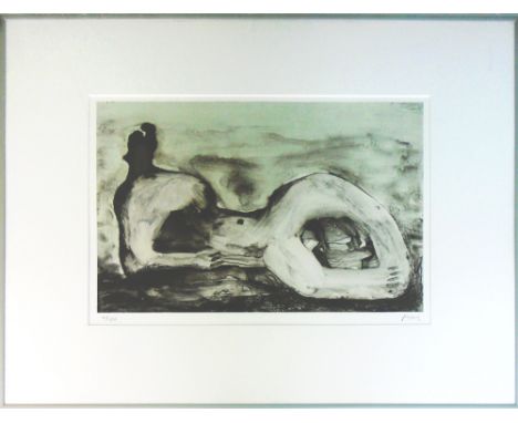 HENRY MOORE, 'Reclining figure cave', 1979, lithograph, hand signed and numbered 46/50, 33cm x 43cm, framed and glazed.(Subje