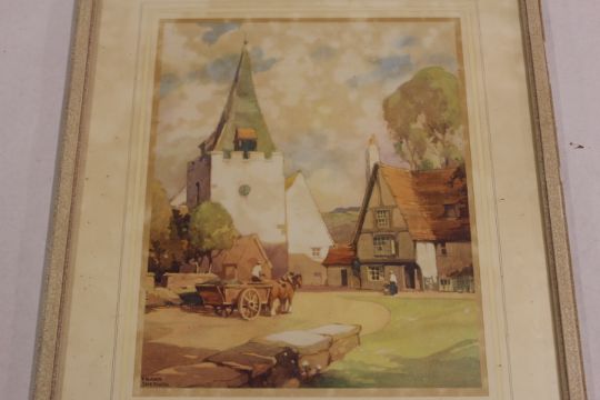 Watercolour A Hertfordshire Village By Frank Sherwin