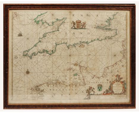 GOOS, Pieter (1616-1675), Dutch Cartographer, Het Canaal Tusschen Engeland en Vrancriick (The English Channel) with cartouche