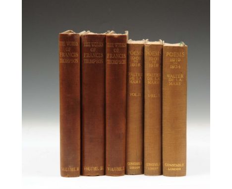 DE LA MARE, Walter, Poems 1901-1918 - 2 vols. and 1919-1934 - 1 vol., London, Constable & Co. tooled, brown cloth, with a col