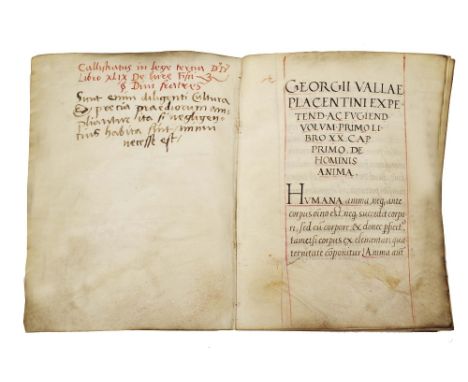 VALLA, Georgius (1447-1500), Italian Humanist and Philosopher, A 32pp manuscript Latin translation of Dehominis Anima in blac