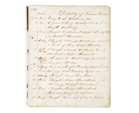 A 19TH CENTURY BUCKINGHAMSHIRE FARMERS MANUSCRIPT DIARY with daily entries of work and weather in a fine black ink long hand 