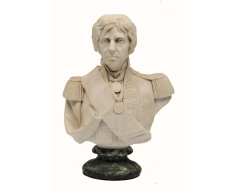 A COMPOSITION PORTRAIT BUST of Nelson, after Fredericks, on socle base, 32.5cm high