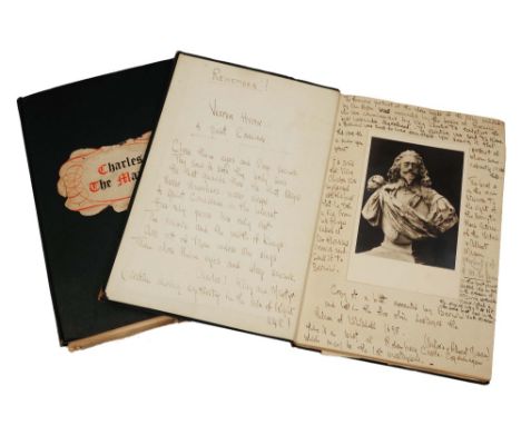 TWO EARLY 20TH CENTURY SCRAP ALBUMS containing a detailed history of Charles I with press cuttings, reproduced images, manusc