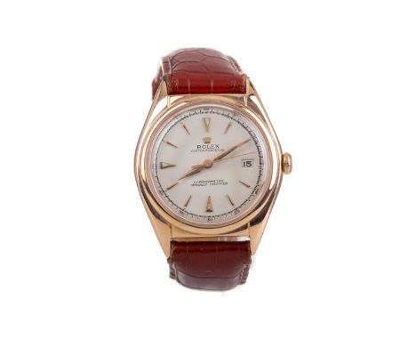GENTLEMAN'S ROLEX OYSTER PERPETUAL CHRONOMETRE EIGHTEEN CARAT ROSE GOLD MANUAL WIND WRIST WATCH,the round cream dial with app