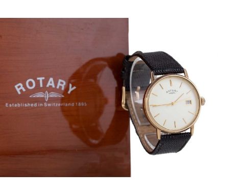 GENTLEMAN'S ROTARY NINE CARAT GOLD QUARTZ WRIST WATCH,the round cream dial with applied baton hour markers, date aperture at 