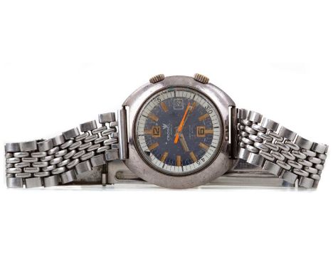 GENTLEMAN'S CRONEL CHROME PLATED MANUAL WIND WRIST WATCH,the round blue dial with lume hour markers, outer seconds track, 40m