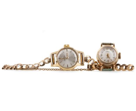TWO LADY'S GOLD MANUAL WIND WRIST WATCHES,including a nine carat gold Elco example, 5.7g, lacking strap and a fourteen carat 
