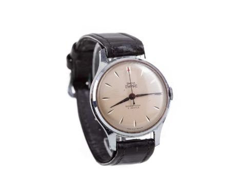 GENTLEMAN'S SMITHS EMPIRE STAINLESS STEEL MANUAL WIND WRIST WATCH,the round cream dial with applied wedge hour markers, 32mm 