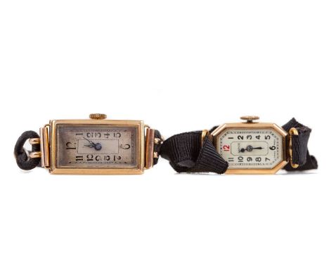 TWO LADY'S GOLD CASED MANUAL WIND WRIST WATCHES,the rectangular example in nine carat gold and the octagonal example in fourt