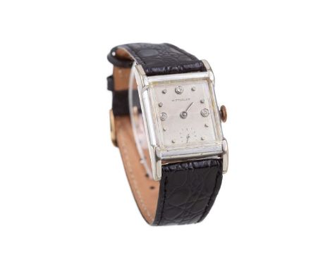 LADY'S WITNAUER GOLD FILLED MANUAL WIND WRIST WATCH,the square silvered dial with applied dot hour markers, subsidiary dial a