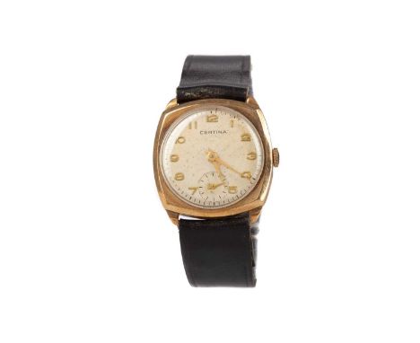 GENTLEMAN'S CERTINA GOLD CASED MANUAL WIND WRIST WATCH,the round cream dial with applied Arabic hour markers, outer seconds t