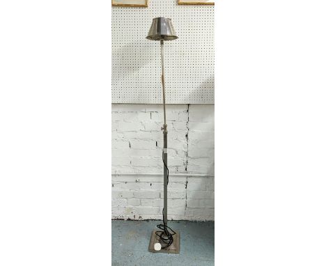 FLOOR LAMP, polished metal, height adjustable, metal shade, 163cm H at tallest. 