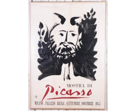 PABLO PICASSO, extra large lithographic poster Mostra di Picasso, signed in the plate, 1953, 196cm x 139cm, framed. (Subject 