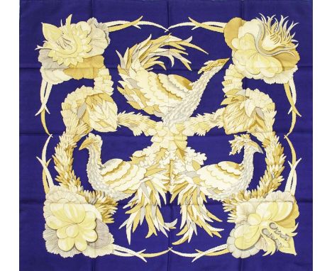 VINTAGE HERMÈS 'TAHITI' SILK SCARF, designed in 1971 by Caty Latham, 90cm x 90cm. 