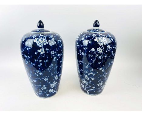 GINGER JARS, a pair, 39cm H, blue and white ceramic. (2) 