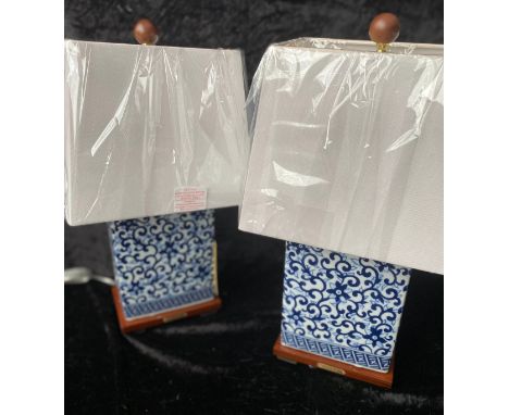 LAUREN RALPH LAUREN HOME TABLE LAMPS, a pair, Chinese export style blue and white ceramic, with shades, 45cm H x 21cm W x 18c