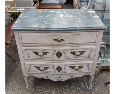 COMMODE, 74cm x 49cm x 77cm H, Continental style with a marble paint effect top above three drawers. 