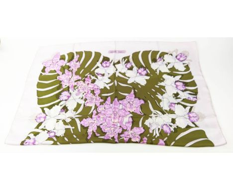VINTAGE HERMÈS 'DESSINS D'ORCHIDEES' SILK SCARF, designed in 1979/80 by Rybal/Vladimir Rybaltchenko, 90cm x 90cm. 