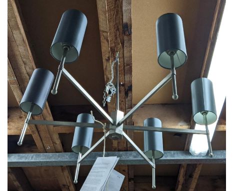 TIGERMOTH CHANDELIER, 95cm W x 51cm H, stem with silk shades, retails £3496. 