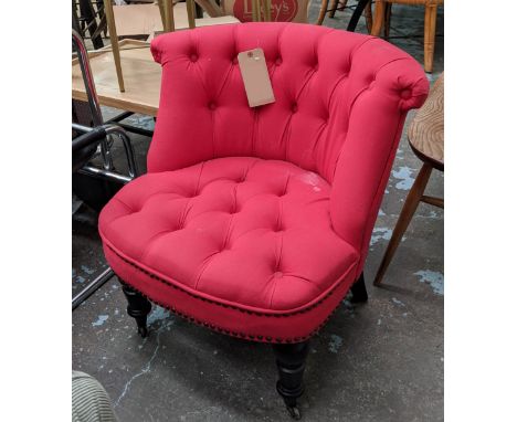 BOUDOIR CHAIR, 70cm H, red button back fabric upholstered. 