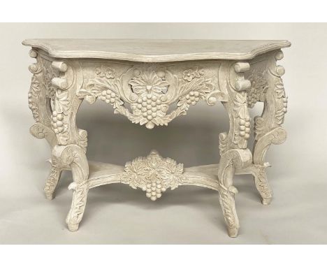 VINE CONSOLE TABLE, Vintage Louis XV style hand carved and traditionally grey painted, 121cm W x39cm D x 81cm H. 