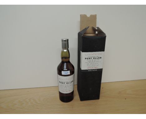 A bottle of Port Ellen 25 Year Old Islay Single Malt Scotch Whisky, 5th Release,  Cask Strength, Distilled 1979, bottled in 2