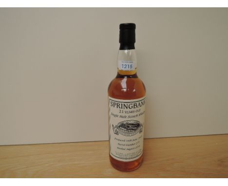A bottle of Springbank 21 Year Old Single Malt Scotch Whisky, produced 16th June 1995, bottled August 2016, Barrel Number 277