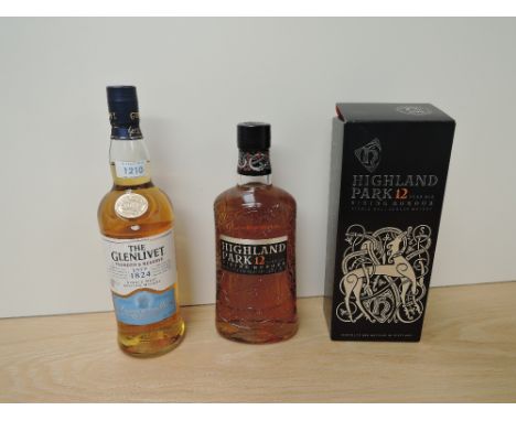 Two bottles of Single Malt Scotch Whisky, Highland Park 12 Year Old Viking Honour, 700ml 40% vol, in card box and The Glenliv