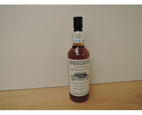 A bottle of Springbank 21 Year Old Single Malt Scotch Whisky, produced 16th June 1995, bottled August 2016, Barrel Number 277
