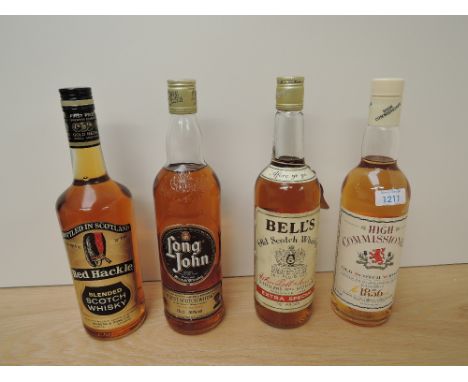 Four bottles of Scotch Blended Whisky, Red Hackle 26 2/3fl 70 proof, Long John 75cl 40% vol, Bell's Extra Special 26 2/3fl 70