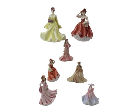 Six Coalport figurines including limited edition "Dearest Iris", "Flors" and Beau Monde "Sylvia" figurines together with a si