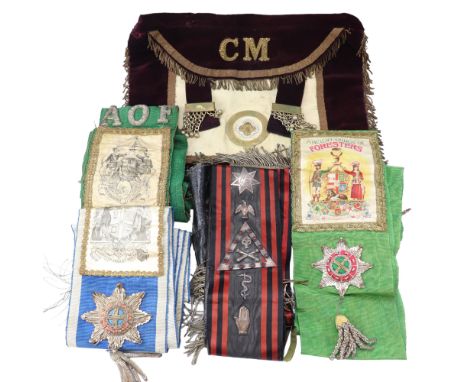A group of late 19th / early 20th Century Ancient Order of Forrester sashes / regalia including printed components from Georg
