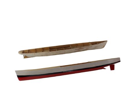 A "King George V" wooden scale model boat hull together with one other hull, the former having two mounted Elmic Thurst-Pak m