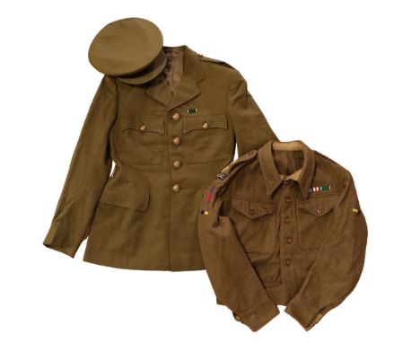 A Second World War RASC officer's Service Dress tunic and cap, together with a 1940 Pattern Battledress blouse, the tunic bea
