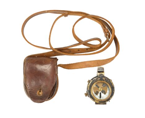 A Great War prismatic marching compass and pouch, inscribed M I Machell, 3 KSLI. [Second Lieutenant Maurice Irving Machell, K