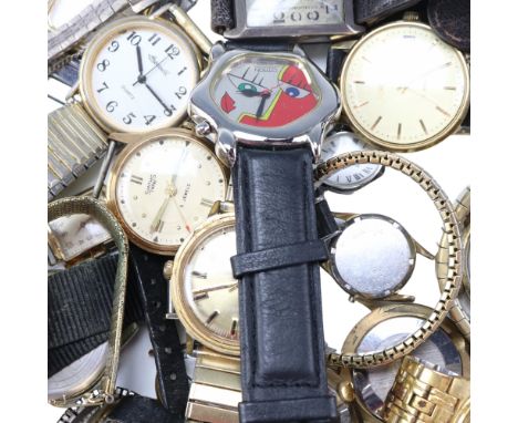 A group of vintage and later wristwatches including a 1920s silver "Tank" style, Timex, Sekonda, Ingersoll and Smiths