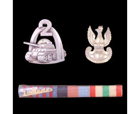 A Second Word War Free Polish Army 2nd "Warsaw" Armoured Division breast badge by F M Lorioli of Milan and Rome, together wit
