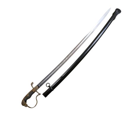 An Imperial German Army officer's sword, having a brass stirrup hilt with lion''s head pommel and crossed sabres and lances p