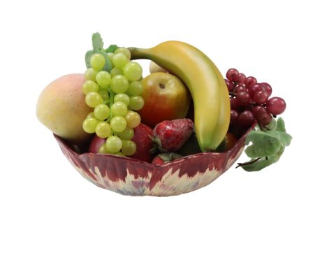 A group of composition fruit together with a ceramic fruit bowl, 22 cm diameter 