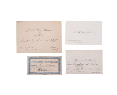 An International Exhibition of 1862 Season Ticket together with a calling card for aristocrat Baroness de Reuter and an invit