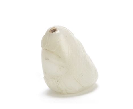 A PALE CELADON JADE 'BIRD' SNUFF BOTTLE18th/19th centuryCarved in the form of a plump bird sitting with the head raised with 