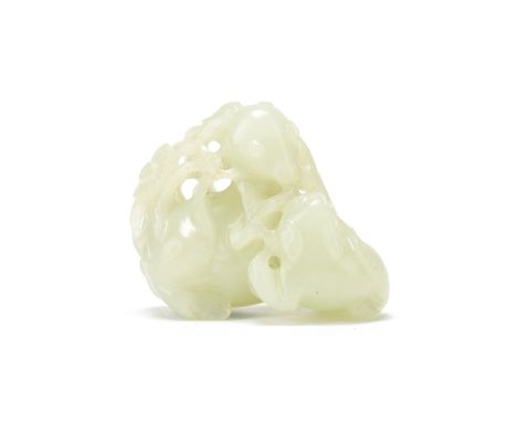 A PALE CELADON JADE 'DEER GROUP' CARVING18th/19th centuryCarved in the form of a deer sitting facing a fawn, the two together